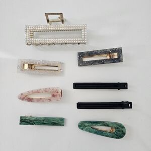 Elegant Pearl and Marble Hair Clip Set